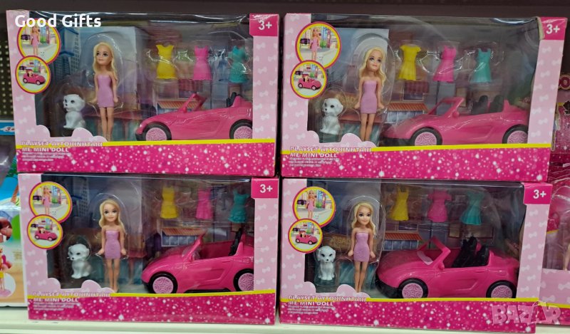 Комплект розова кола с кукла 3 рокли и куче, снимка 1