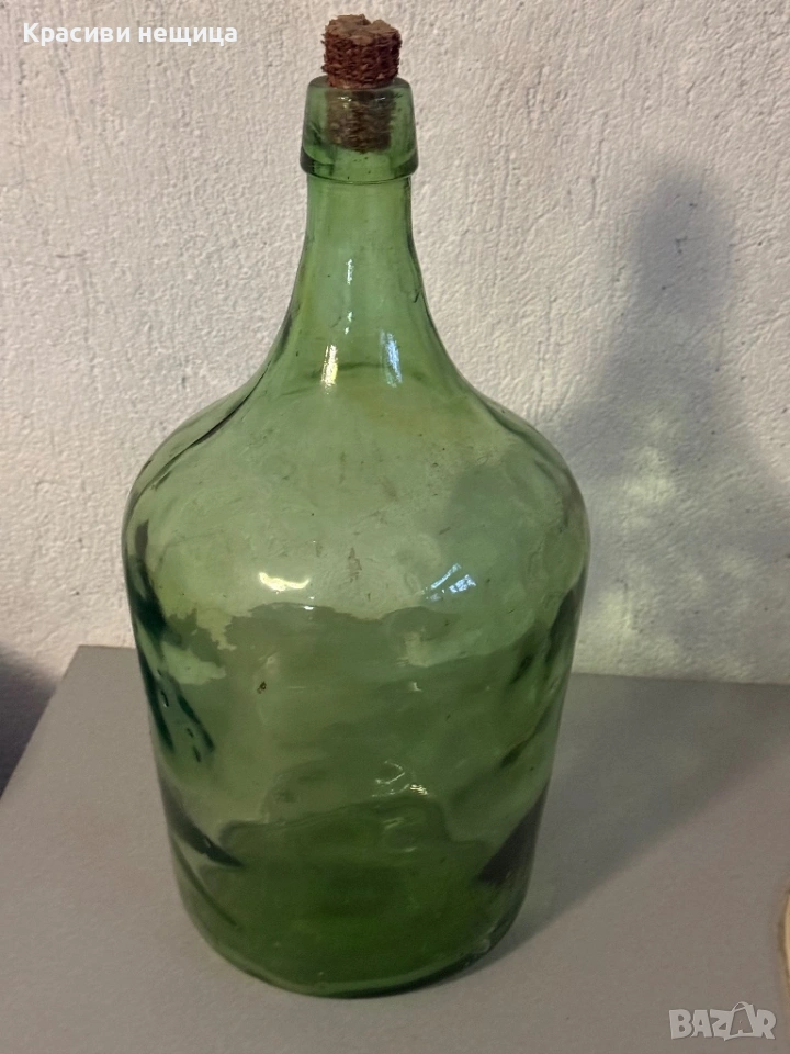 Стъклен зелен дамаджан, снимка 1