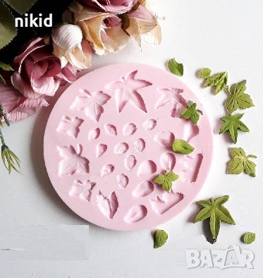 голям микс листа листо клен есенни ягода листенца силиконов молд форма фондан, снимка 1