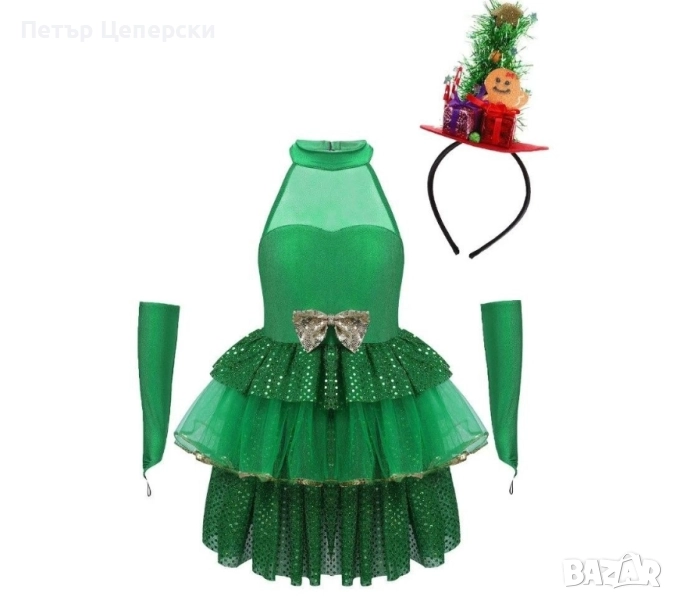 Детски коледни рокли в зелено, снимка 1