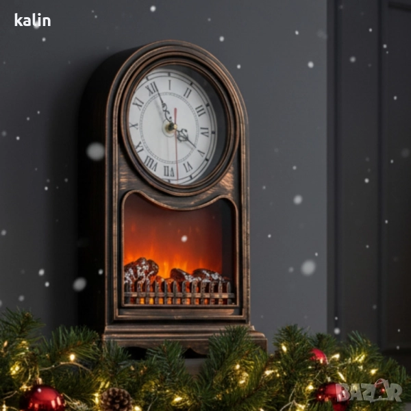 Винтидж настолен часовник с LED камина – уют и стил в едно, снимка 1
