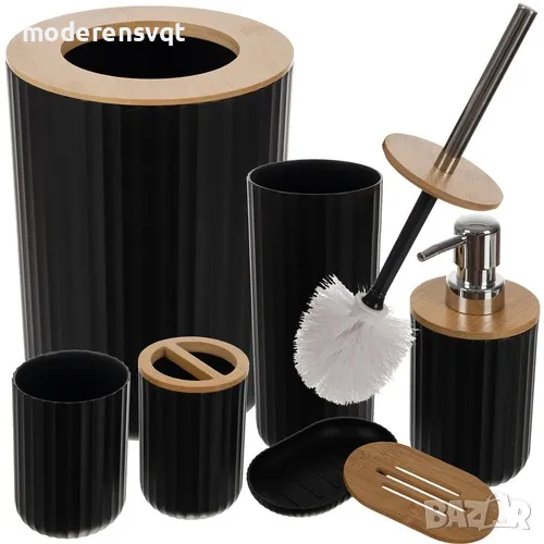 Комплект 6бр аксесоари за баня бял и черен, снимка 1