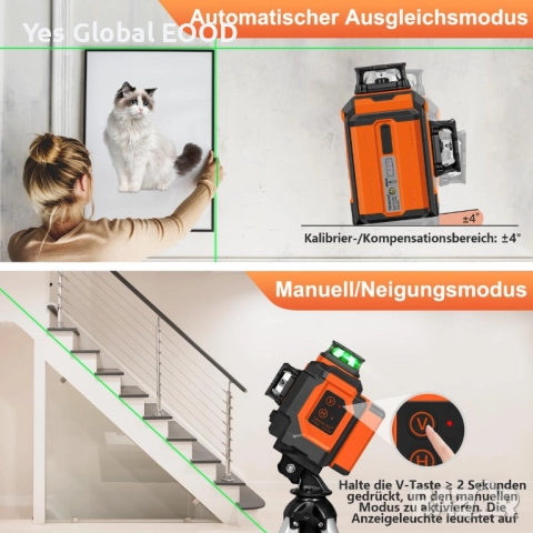 TakamineTech 3D зелен лазерен нивелир 12 линии с дистанционно, снимка 5 - Измервателни инструменти - 52332459