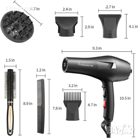 ЧИСТО НОВ Faszin професионален йонен сешоар - 2400W с технология Triple-L Plus, 4 аксесоара - черен, снимка 5 - Сешоари - 50555735