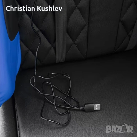 Геймърски стол за релакс с масаж и подложка за крака – син, снимка 5 - Столове - 53275404