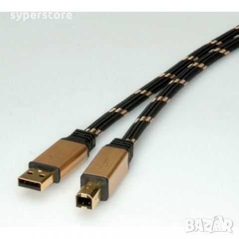 Кабел USB-A към USB-B 2.0 Roline 11.02.8803 Gold, 3.0m USB Type A to USB B M/M, Оплетка, снимка 2 - USB кабели - 31246320