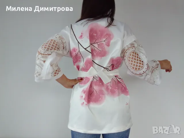 Ръчно рисувано сатенирано кимоно , снимка 2 - Сака - 48960616