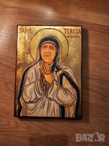 Старинна ръчно рисувана икона на Майка Тереза от Калкута  - светица грижеща се за най-бедните и болн