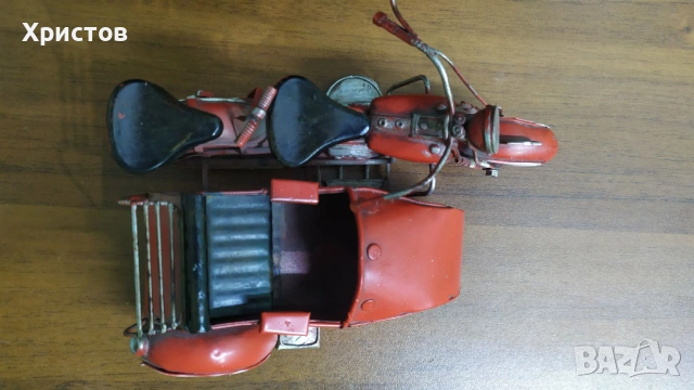 РЪЧНО ИЗРАБОТЕНА Колекционерска Метална играчка ОТ ЕДНО ВРЕМЕ мотоциклет с кош , снимка 13 - Колекции - 54032248