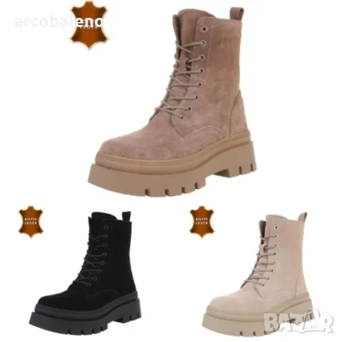 Дамски боти от естествена кожа с връзки, 3цвята 