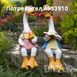 Декоративни градински фигурки чифт влюбени патици 2 бр. – Реалистична украса от смола за двор, гради