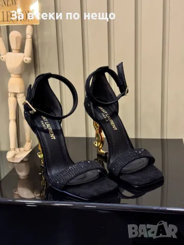 Yves Saint Laurent Дамски Черни Сандали Със Златист Метален Ток Код E267, снимка 5 - Сандали - 50414451