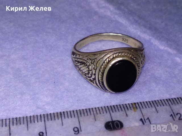 СКЪПОЦЕНЕН ОРНАМЕНТИРАН РЕТРО СРЕБЪРЕН ПРЪСТЕН СРЕБРО 925 АНГЛИЯ ЮВЕЛИРНО ШЛИФОВАН ЧЕРЕН ОНИКС 40625, снимка 4 - Пръстени - 42656041