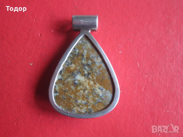 Сребърен медальон висулка колие с камък , снимка 4 - Колиета, медальони, синджири - 35103256