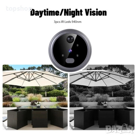 Нов видео звънец, цветен дисплей с литиева батерия, ED-100PC  iTenen шпионка за домашни врати..., снимка 2 - Аналогови камери - 51595287