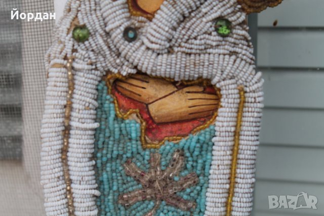 Руска икона рисувана, с мъниста , снимка 3 - Антикварни и старинни предмети - 34423187