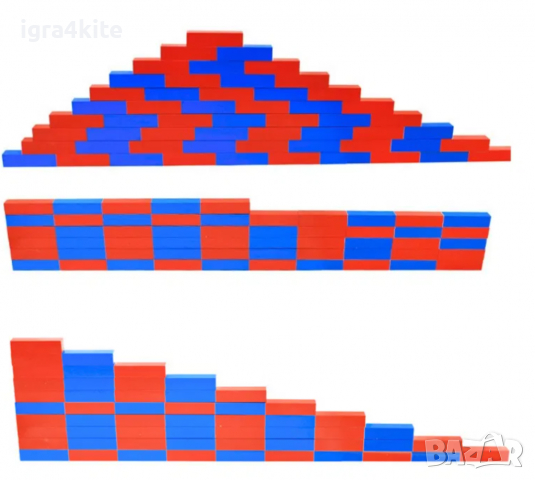 Професионални Монтесори синьо червени Числови пръчки в оригинален Р-Р, снимка 4 - Образователни игри - 36540213