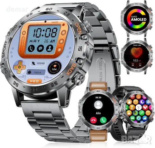 Смарт часовник SIEMORL за мъже, 1,45" HD AMOLED дисплей, приемане/осъществяване на повиквания, IP68