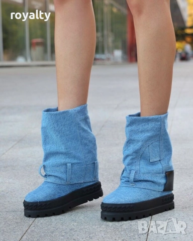 Боти на платформа - син деним, снимка 3 - Дамски боти - 52162865