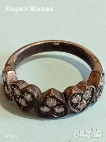 Сребърен пръстен с сърца и фасетиран МАРКЕЗИТ Ретро Арт бижу 38610, снимка 6 - Пръстени - 52872594