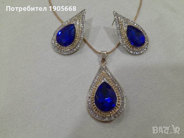 НОВ луксозен комплект- синя капка, снимка 4 - Бижутерийни комплекти - 39238198