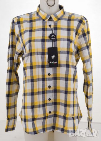 Карирана дамска памучна риза в жълто, синьо и бяло марка Denim Culture, снимка 1 - Ризи - 30976964