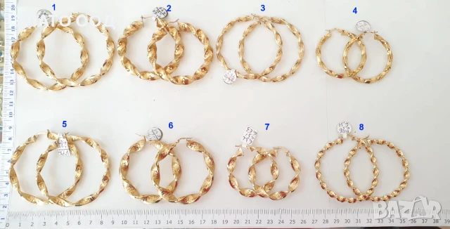 Златни обеци халки, усукани 14К, снимка 3 - Обеци - 24987257