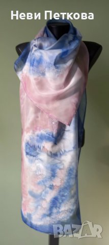 Рисуван копринен шал ЛУНЕН КАМЪК, снимка 3 - Шалове - 38386397