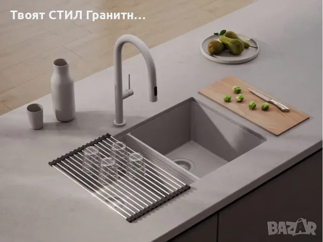 Сив гранитна мивка с две корита за вграждане под плот Лондон 80 Twin 760 x 470 мм