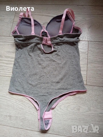 Ново боди с твърда чашка в маслено зелено, черно и сиво, снимка 4 - Корсети, бюстиета, топове - 34168164