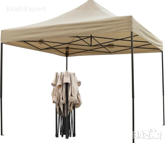 Сгъваема Шатра ЛУКС Бежов 3×3м – подсилена конструкция, UV и водоустойчив плат, снимка 5 - Градински мебели, декорация  - 50484527