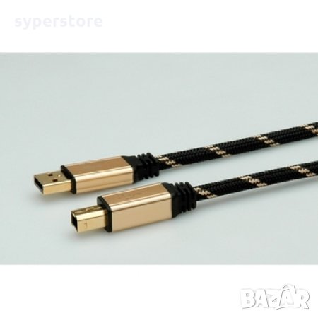 Кабел USB-A към USB-B 2.0 Roline 11.02.8803 Gold, 3.0m USB Type A to USB B M/M, Оплетка, снимка 3 - USB кабели - 31246320