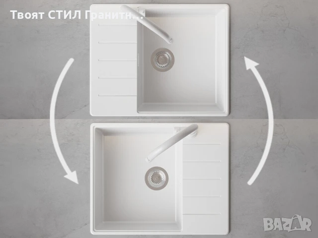 Бяла кухненска гранитна мивка Копенхаген 50 Top 620х500, снимка 5 - Мивки - 51299468
