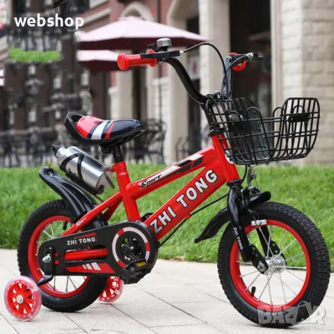 Детски Велосипед със спомагателни , кош и две спирачки, 12 инча 12, снимка 5 - Велосипеди - 49735298