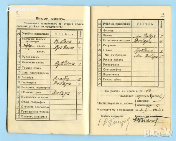 Стара ученическа книжка 1938, снимка 4 - Други ценни предмети - 49684336