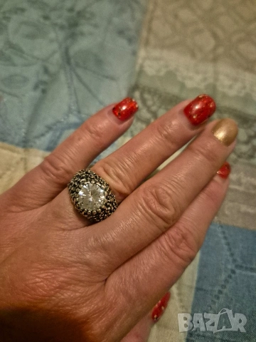 сребърен пръстен с голям циркон Tokash