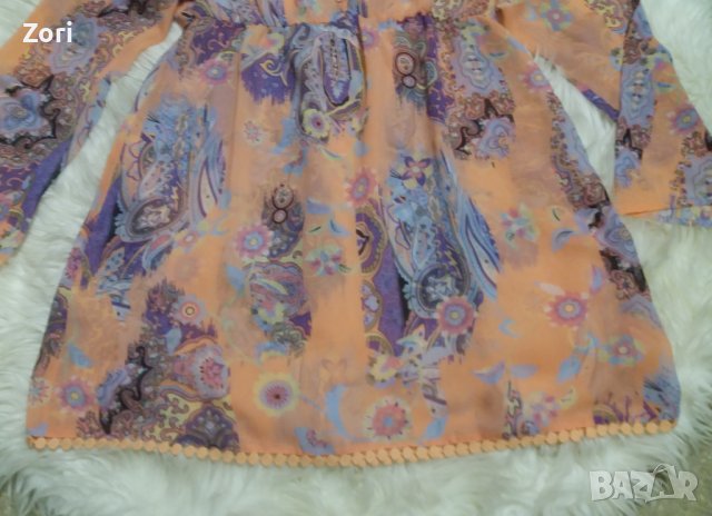 УНИКАЛНА плажна рокля/туника в цвят сьомга с лилав пейсли принт, снимка 4 - Рокли - 42802323