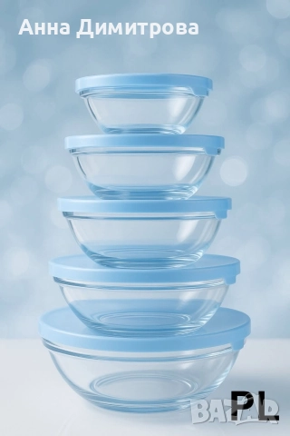 Комплект от 5 тенджери със стъклени капаци + 5 стъклени купи с капак, снимка 2 - Прибори за хранене, готвене и сервиране - 52792088