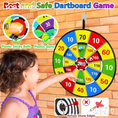 Дартс дъска за деца - 74 см двустранна велкро дъска за дартс, снимка 2 - Игри и пъзели - 49511638