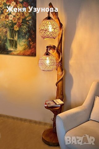 Нощна лампа от дърво, снимка 2 - Настолни лампи - 44433301