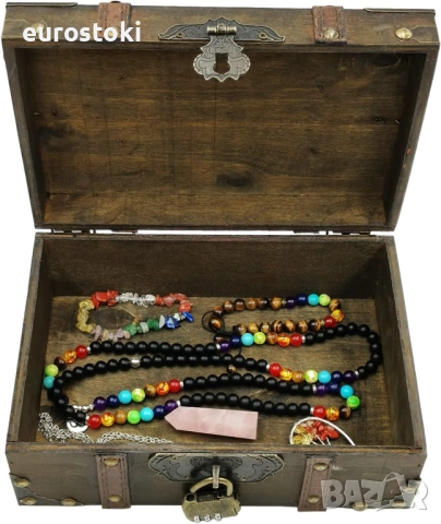 OZCHIN Дървена декоративна кутия за съкровища, винтидж кутия за съхранение с ключалка за домашен дек, снимка 6 - Други - 52471437