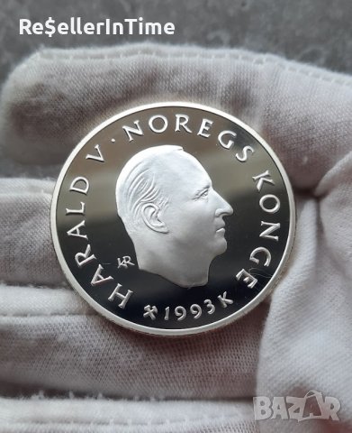 Възпоменателна сребърна монета 100 Kroner - Harald V 1994 Olympics - Alpine Skiing, снимка 1 - Нумизматика и бонистика - 42201656