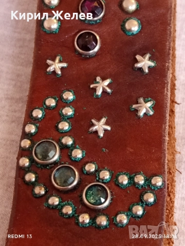 Марков кожен колан Арт с капси и кристали NEW YORK 26519, снимка 3 - Колани - 51869461