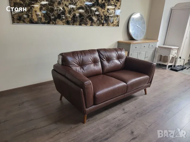 Кафяв кожен диван двойка, снимка 5 - Дивани и мека мебел - 56507495