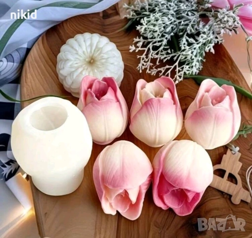 3 размера 3d Затворено Лале силиконов молд форма декорация украса фондан шоколад гипс свещ смола, снимка 4 - Форми - 54034386