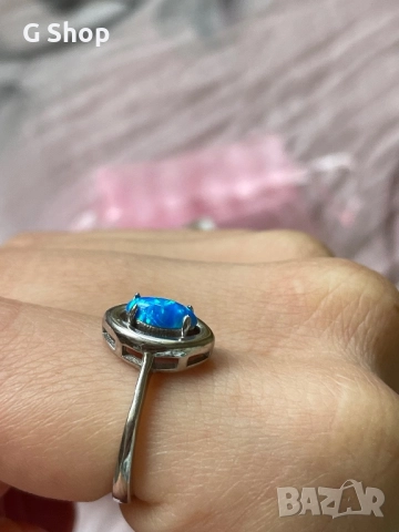 Сребърен пръстен Син опал Австралия, снимка 9 - Пръстени - 52901974