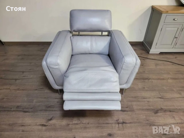 Сив кожен фотьойл с електрически релаксиращ механизъм, снимка 10 - Дивани и мека мебел - 52010545
