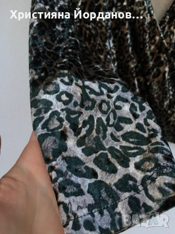 Леопардов десен блуза с отворено деколте, снимка 5 - Блузи с дълъг ръкав и пуловери - 52366159