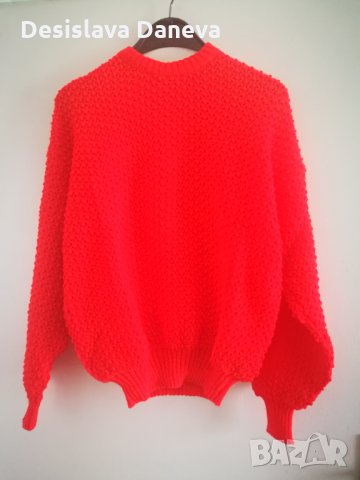 Машинно плетени дамски блузи, червени. Размери M, L., снимка 2 - Блузи с дълъг ръкав и пуловери - 29203187