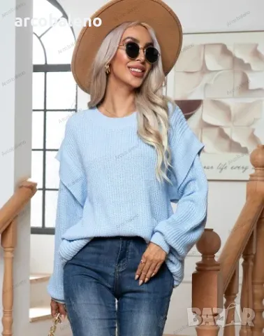 Дамски свободен плетен пуловер с отворени рамене и дълги ръкави, 3цвята, снимка 6 - Блузи с дълъг ръкав и пуловери - 42678499